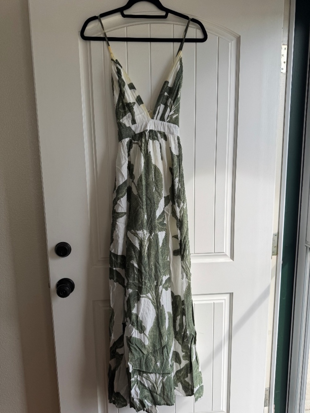 Miramar Maxi Dress Green Print L Tropical Vacation Leaves Floral PLEASE READ - Picture 5 of 16